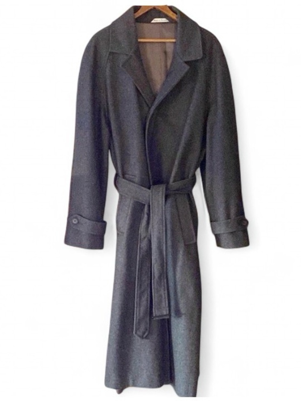 Alan Michaels Men’s Wool Blend Trench Coat Size 46 Canada Made Charcoal Topcoat